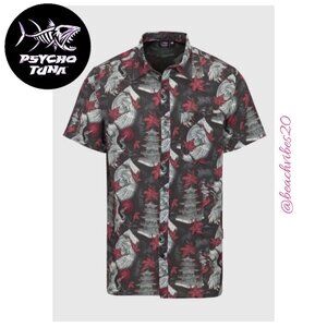 PSYCHO TUNA Men's Sky Crane Short Sleeve Button Up Shirt Medium NWT O-251